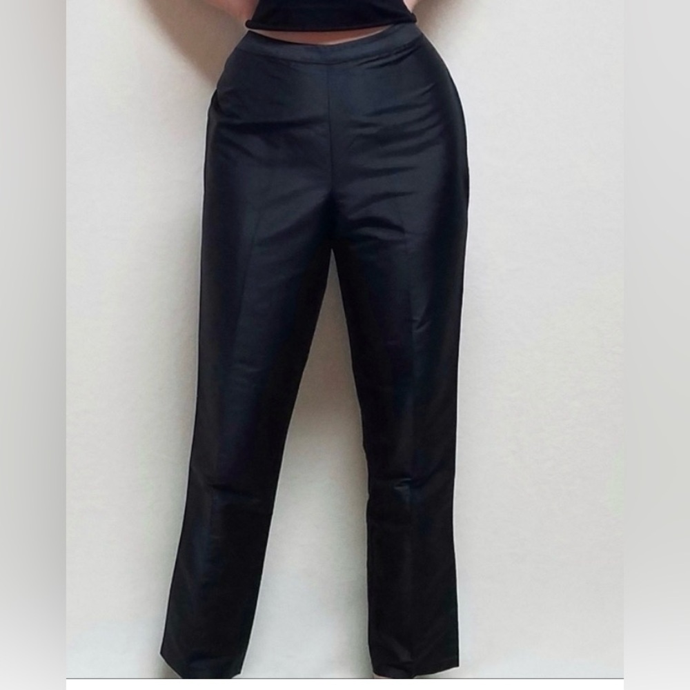 Anne Klein II vintage sz 8 black satin high rise high waist slacks Made in USA